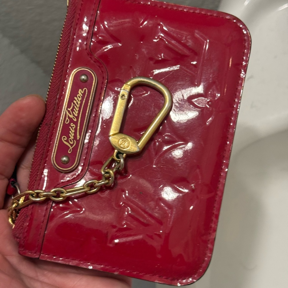 Genuine Louis Vuitton Vernis Red Patent Key Pouch coin purse card wallet